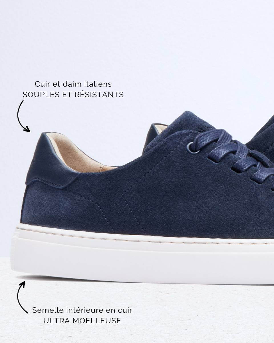 Chaussures Compensées Airfoot Comfort - En Daim Et Cuir Bleu Marine, Talon Plateforme, Neuves Sans Boîte