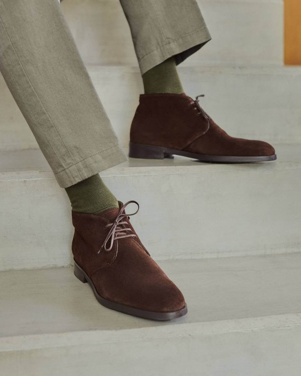 SIRRI Bottes à Lacets en Cuir véritable et Daim pour Hommes, Chaussures décontractées intelligentes à la Cheville Cousues Goodyear Taille 42