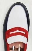 Blue and white leather & Red suede